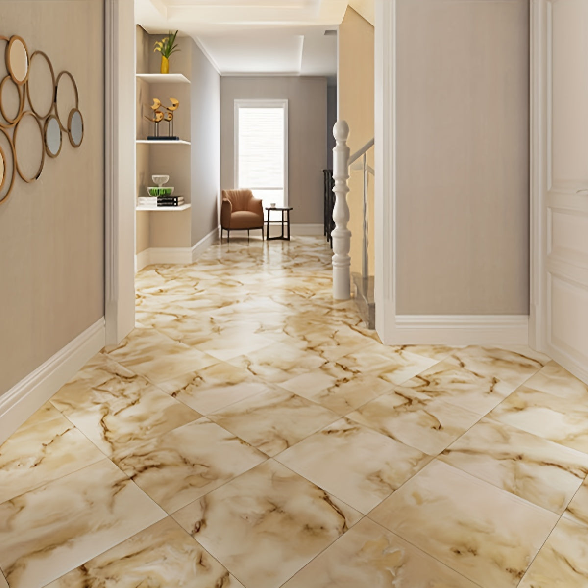 10pcs Marble Pattern Tile Stickers Peel And Stick Floor Tiles