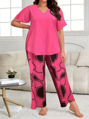 V Neck Tee & Wide Leg Pant Outfits Set