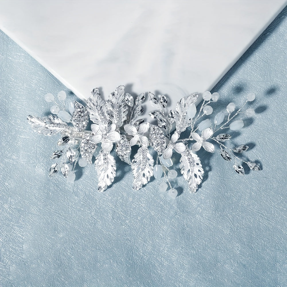 Bridal Hair Comb Silver Rhinestone Faux Pearl Wedding Accessory