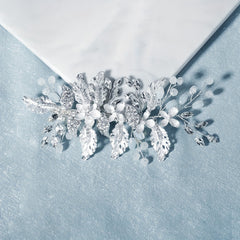 Bridal Hair Comb Silver Rhinestone Faux Pearl Wedding Accessory