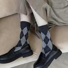 3 Pairs Argyle Print Socks Soft & Comfy Women's Mid Tube Stockings