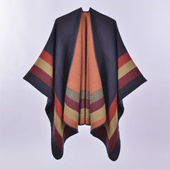 Vintage Cashmere Stripe Jacquard Large Shawl Warm Cape Scarf Blanket