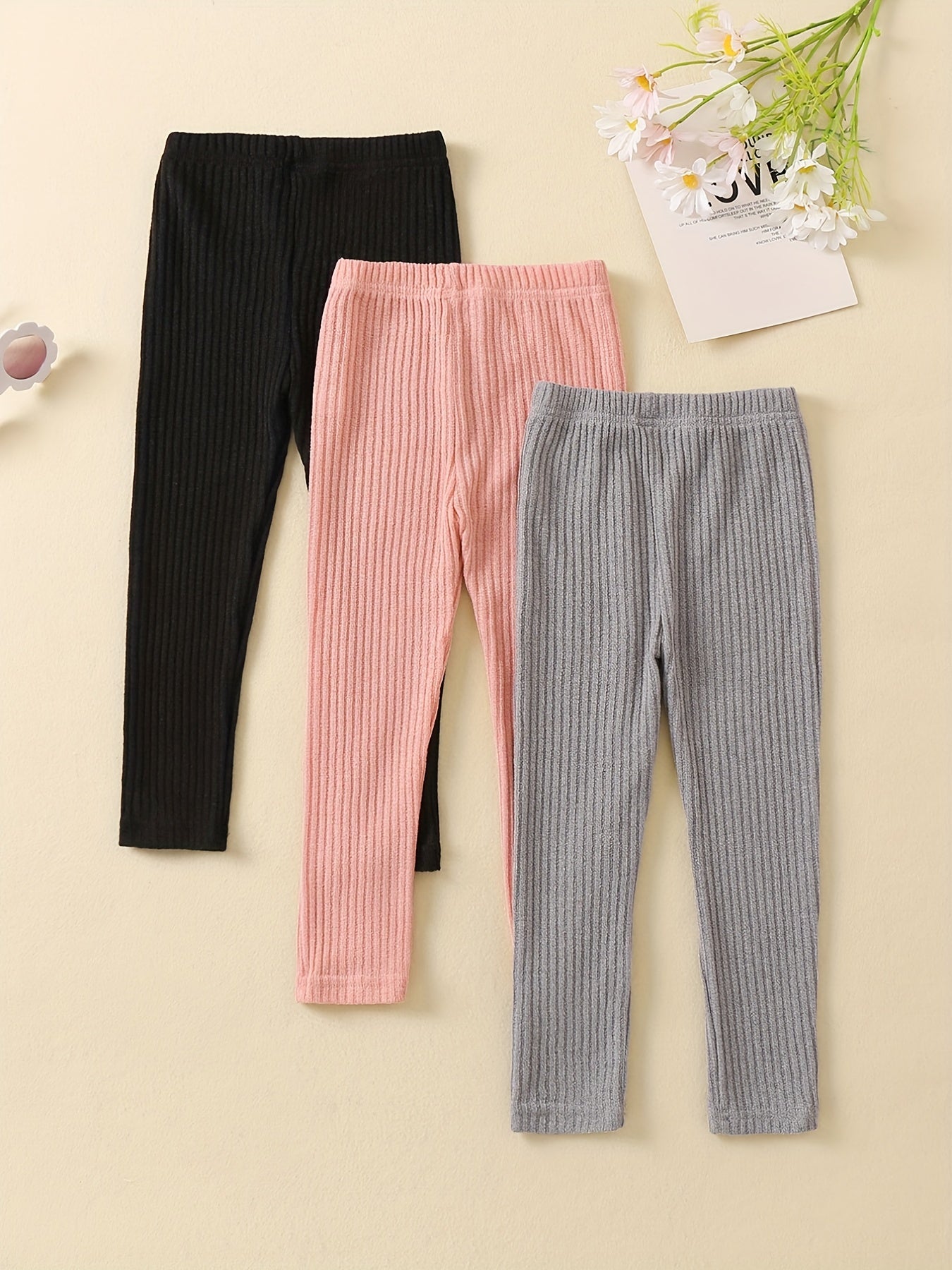 3-Pack Toddler Girl's High Waist Ribbed Knit Leggings