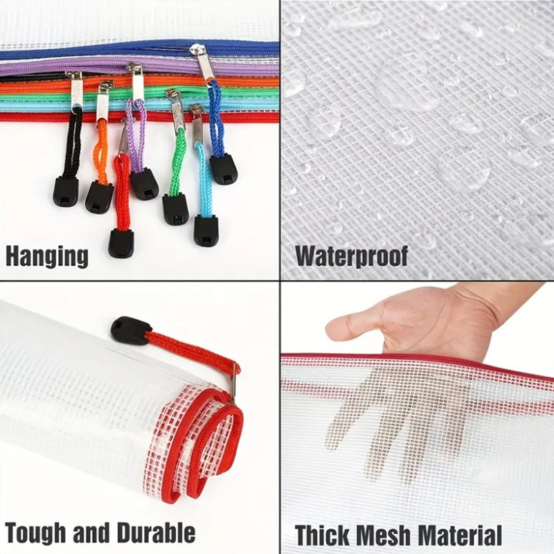 24PCS Mesh Zipper Pocket File Bag Large Capacity Waterproof Storage Bag