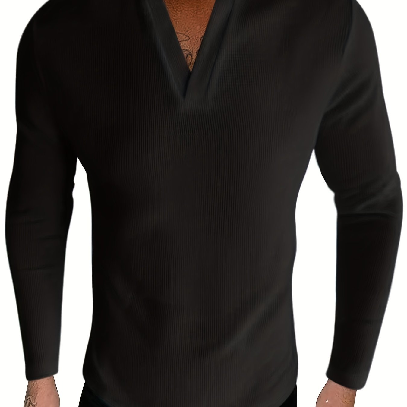 Men's V Neck Fitness Tshirt Sports Long Sleeve Top