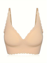 Scallop Trim Wireless Bra Skin-Friendly Seamless Lingerie