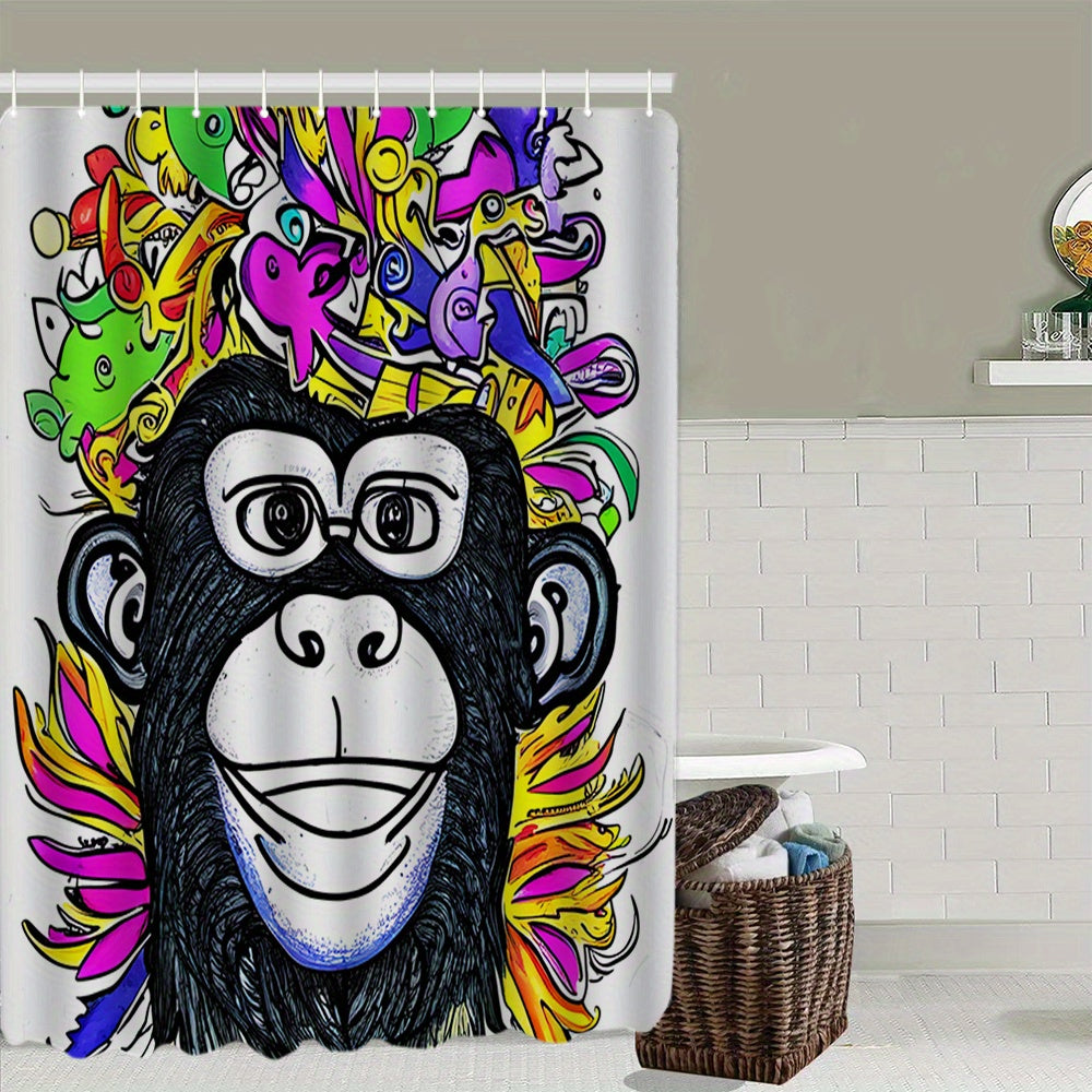 Cartoon Monkey Print Shower Curtain & Bathroom Rug Set