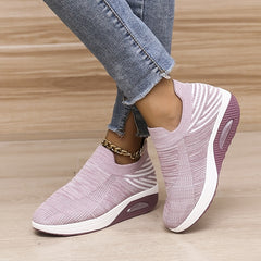 Women's Air Cushion Knit Sports Shoes Breathable Lace Up Low Top Running Shoes