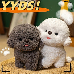 Puppy Plush Toy Soft Fluffy Dog Doll with Expressive Eyes Dark Grey