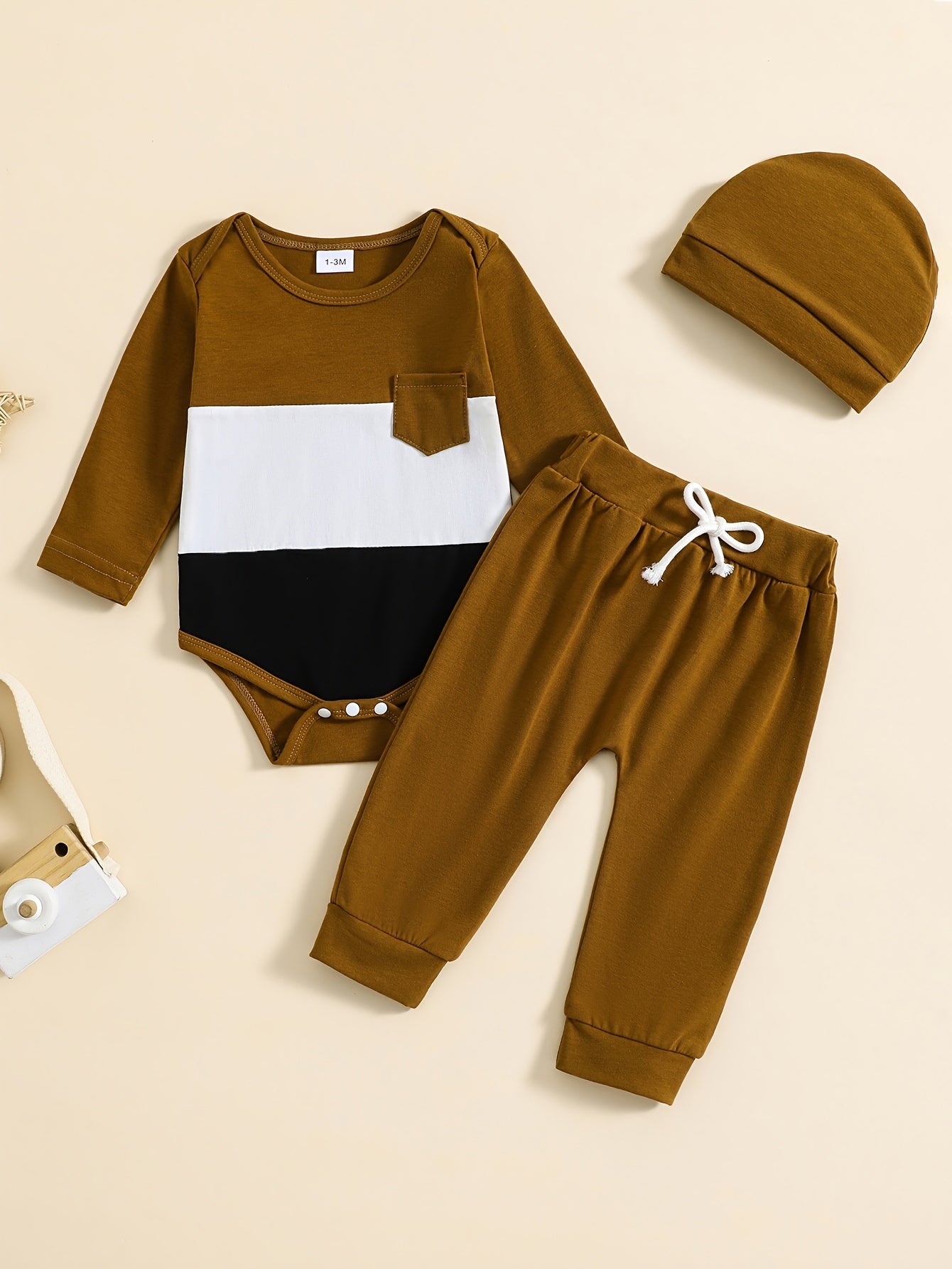 Baby Boys Long Sleeve Romper Top Trousers 2pcs Contrast Autumn Winter Outfit