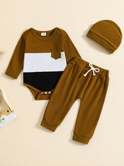 Baby Boys Long Sleeve Romper Top Trousers 2pcs Contrast Autumn Winter Outfit