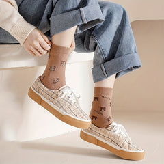 5 Pairs Cartoon Bear Socks Women's Mid Tube Stockings