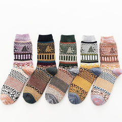 5 Pairs Christmas Women's Socks Vintage Winter Warm Socks