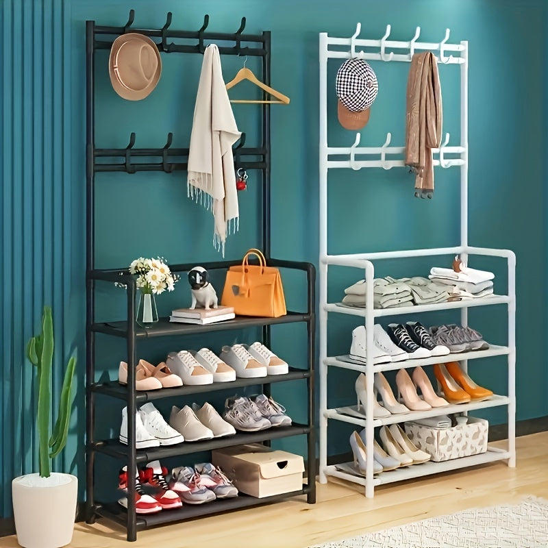 3-Tier Shoe Storage Rack with Clothes Shelf