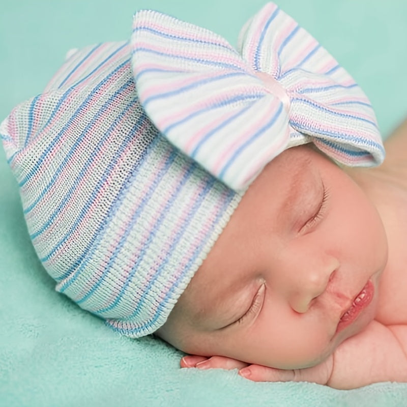 Baby Girls' Knit Bow Cap & Mittens Set for Autumn/Spring
