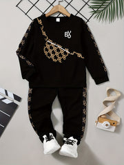 Graphic Print Boys Sweatshirt & Sweatpants Set