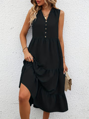 Summer Sleeveless Tiered Dress V Neck Loose Casual Dress