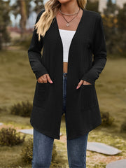 Solid Cable Long Sleeve Cardigan with Pockets