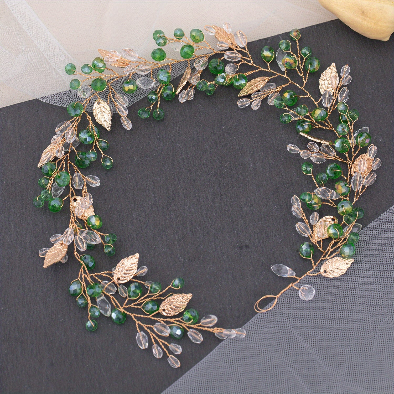Crystal Headpiece Alloy Leaf Shape Headband Retro Headwear