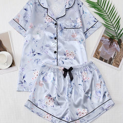Floral Pajama Set Short Sleeve Top & Bow Shorts