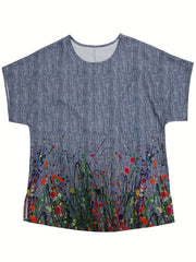 Casual T shirt Women's Plus Border Floral Print Short Sleeve