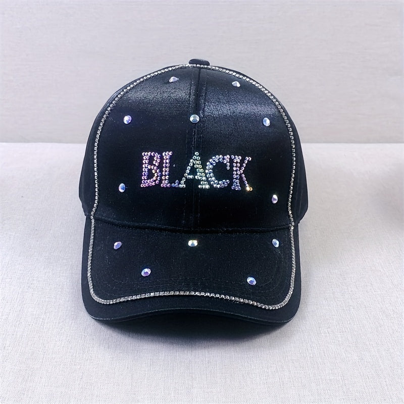 Rhinestone Letter Baseball Cap - Solid Dad Hat for Women