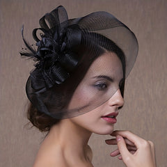 Mesh Flower Head Piece Vintage Faux Feather Hair Accessories