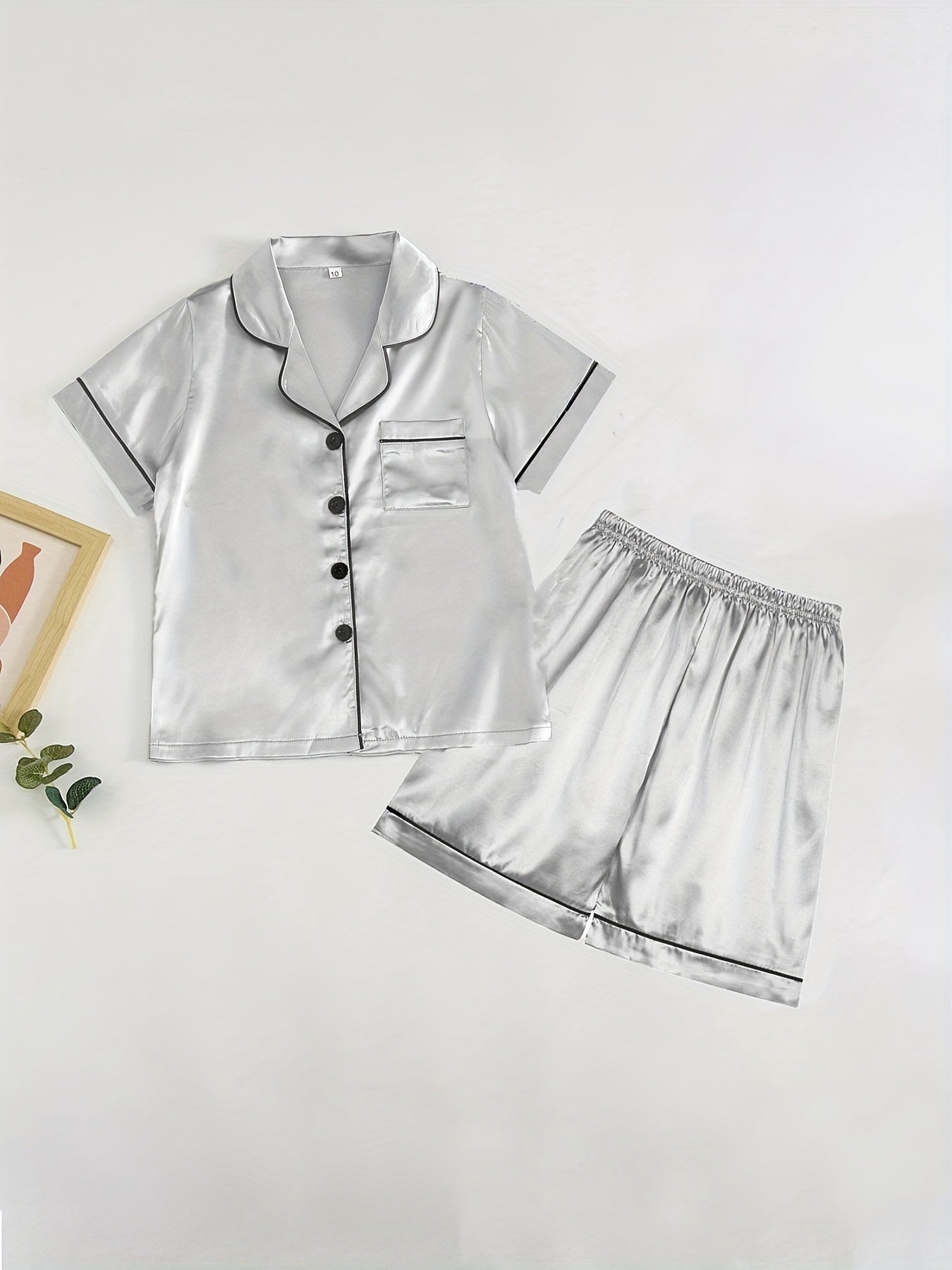 Kid's 2pcs Pajamas Short Sleeve Top & Shorts Set Button Front Loungewear