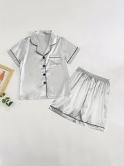 Kid's 2pcs Pajamas Short Sleeve Top & Shorts Set Button Front Loungewear