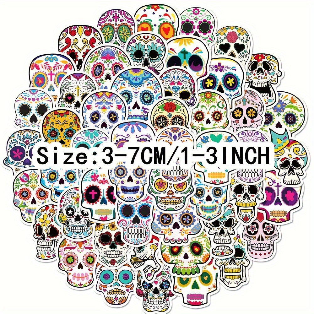 50pcs Painted Skull Stickers for Laptop Helmets Water Cup DIY Sticker Pack