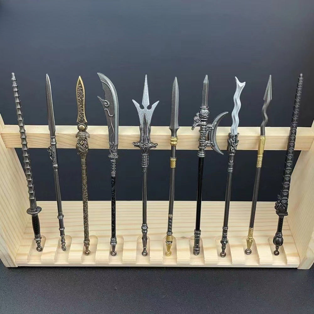 14pcs Aluminum Alloy Ancient Weapon Figurines Set Collectible Toy Keychains