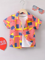 American Flags Print Short Sleeves Shirt for Kids