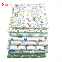 8pcs Floral Pattern Twill Cotton Fabric for DIY Sewing Crafting