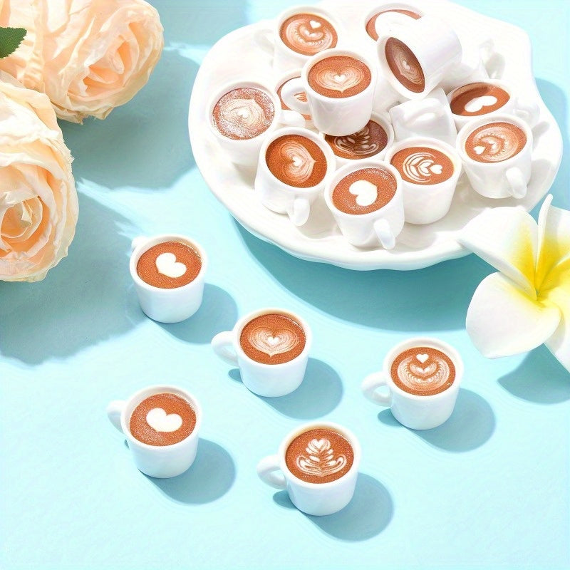 5 Mini Coffee Cups Heart & Star Patterns Mixed Colors ABS Model