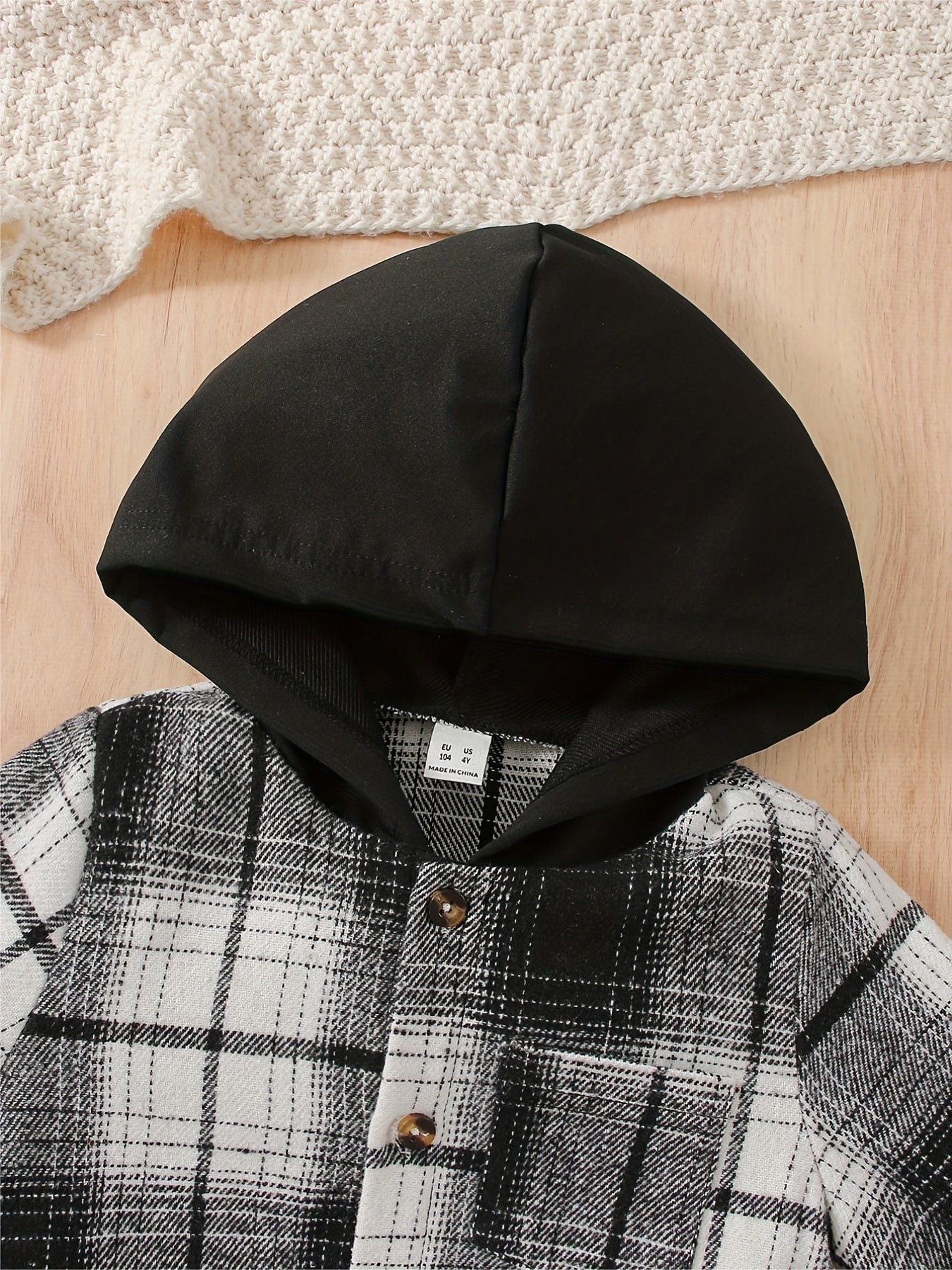 Plaid Pattern Boy's 2pcs Hooded Shirt & Sweatpants Set