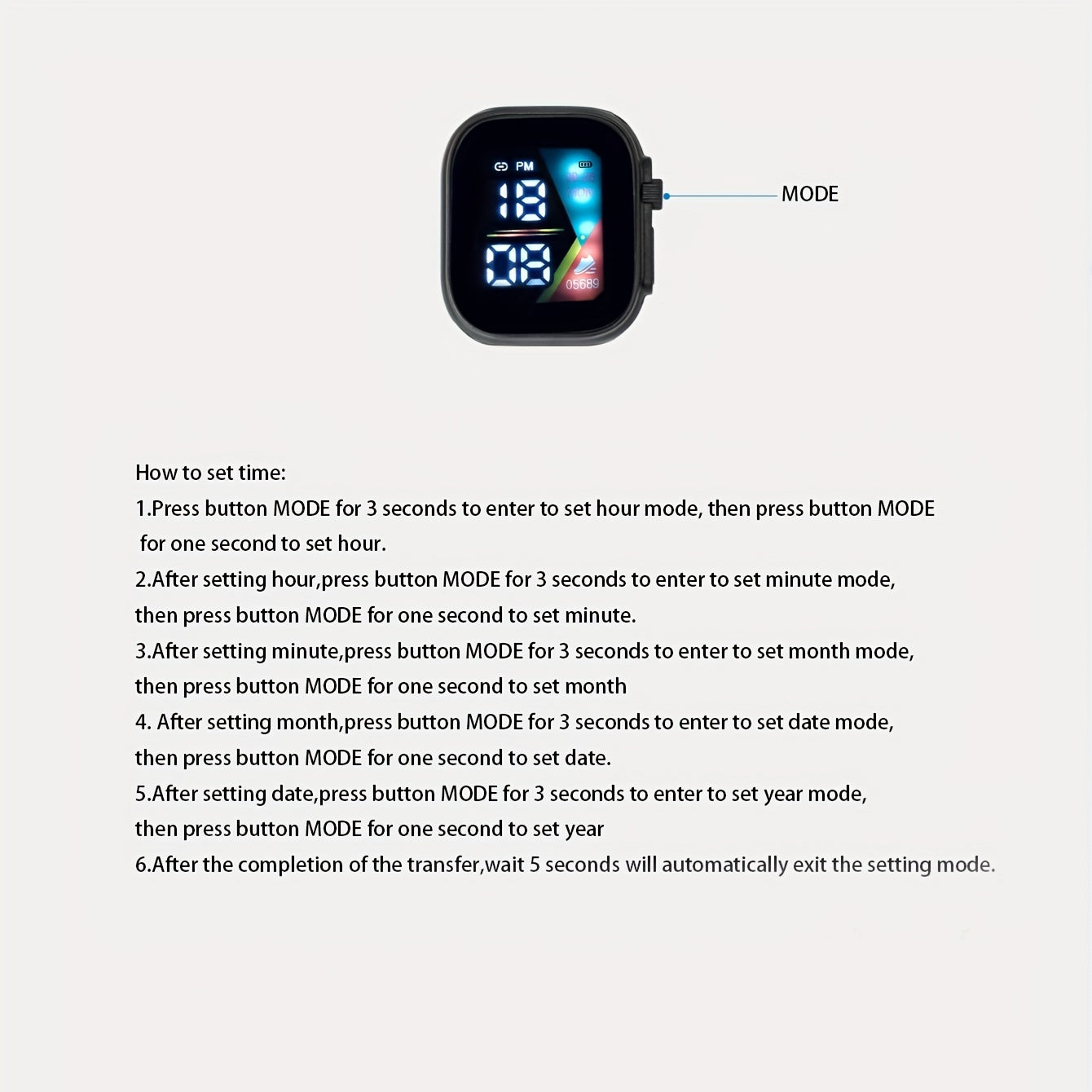 LED Digital Electronic Square Student's Smart Watch