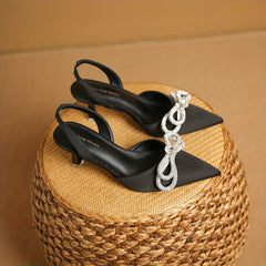Rhinestone Bow Stiletto Heel Sandals - Point Toe Dress Pumps
