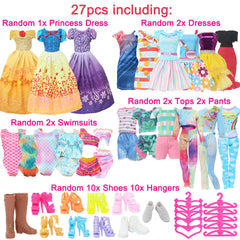 27pcs Doll Clothing Set - Princess Dress, Fashionable Dresses, Top
