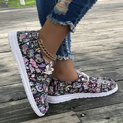 Halloween Colorful Skull Ghost Graffiti Print Shoes