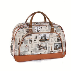 Vintage Printed Travel Handbag Large Capacity Weekender Overnight Bag
