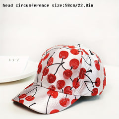 Cherry Print Baseball Cap Couple Sun Hat Adjustable Golf Dad Hats Women Men