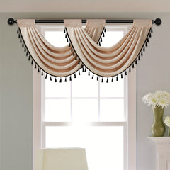 European Style Linen Valance with Fringe Beaded Edge - Rod Pocket Curtain