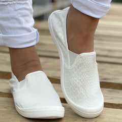 Flat Canvas Shoes Snakeskin Slip On Loafers Casual Walking Shoes