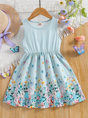 Toddler Girls Sleeveless Butterfly & Flowers Graphic Princess Dress