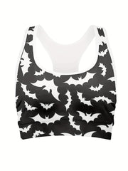 Bat Print Racer Back Padded Sports Bra