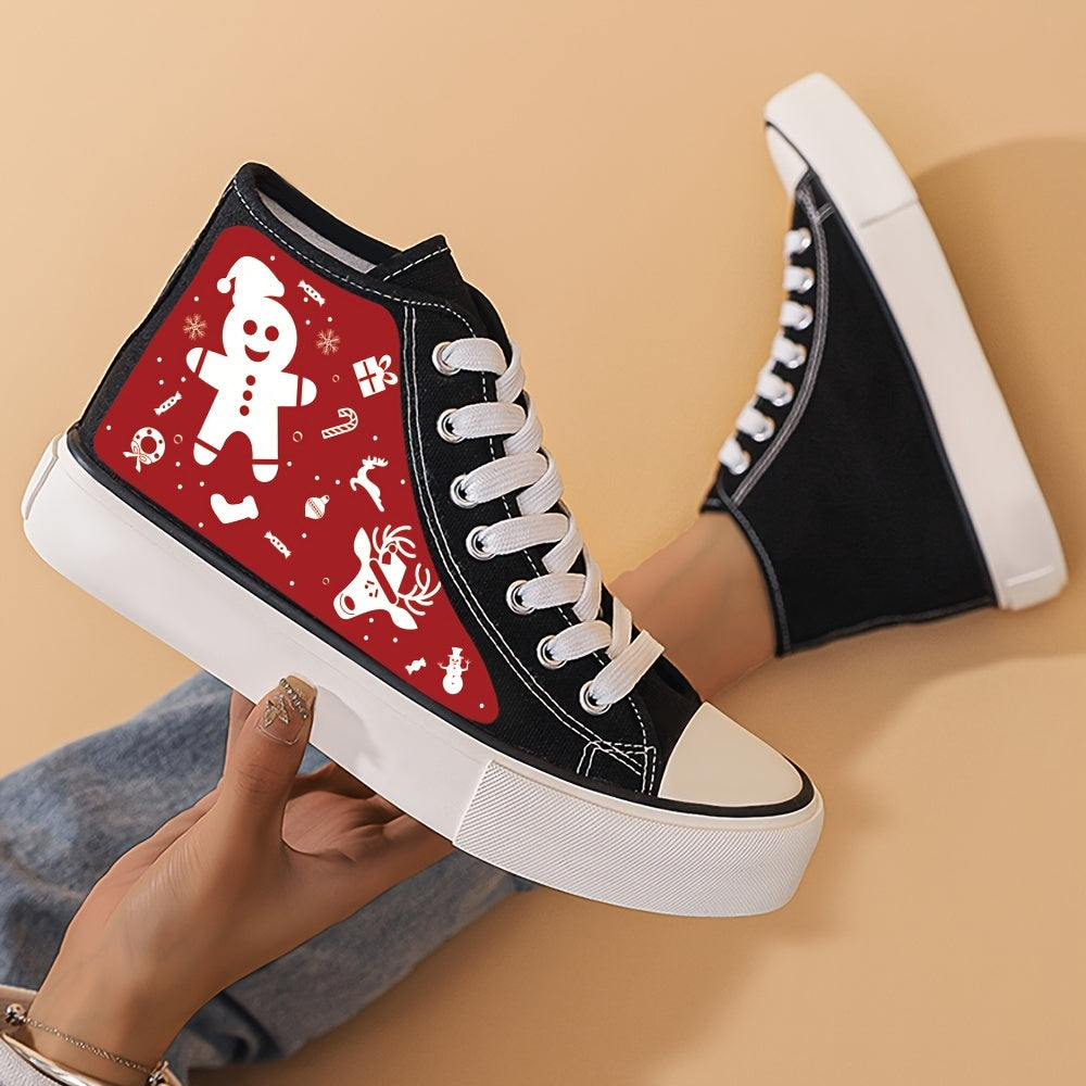 Christmas Gingerbread Print Canvas Sneakers