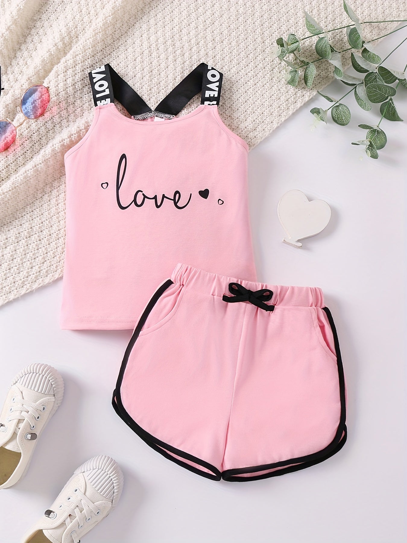LOVE Print Matching Cami Top and Shorts Set for Siblings