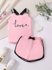LOVE Print Matching Cami Top and Shorts Set for Siblings