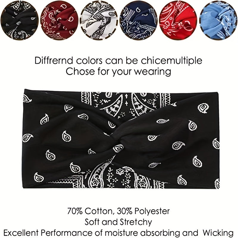 Boho Wide Knotted Hair Band Printed Bandeau Stretchy Cotton Headband