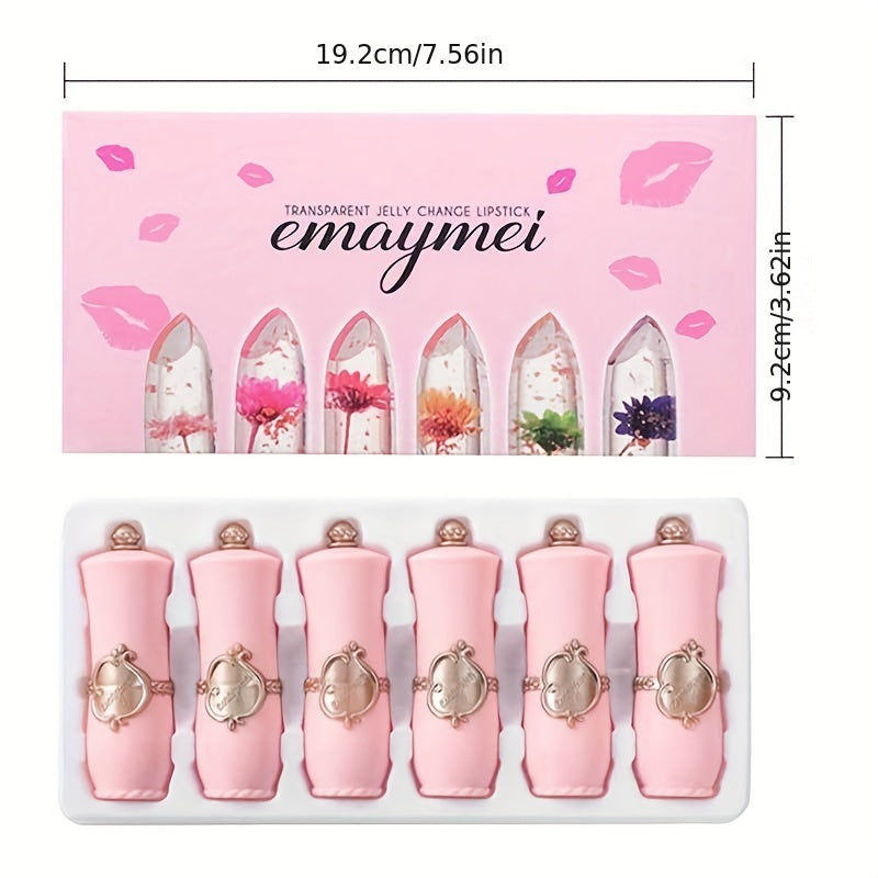 Set of 6 Color-Changing Jelly Lipsticks with Moisturizing Formula